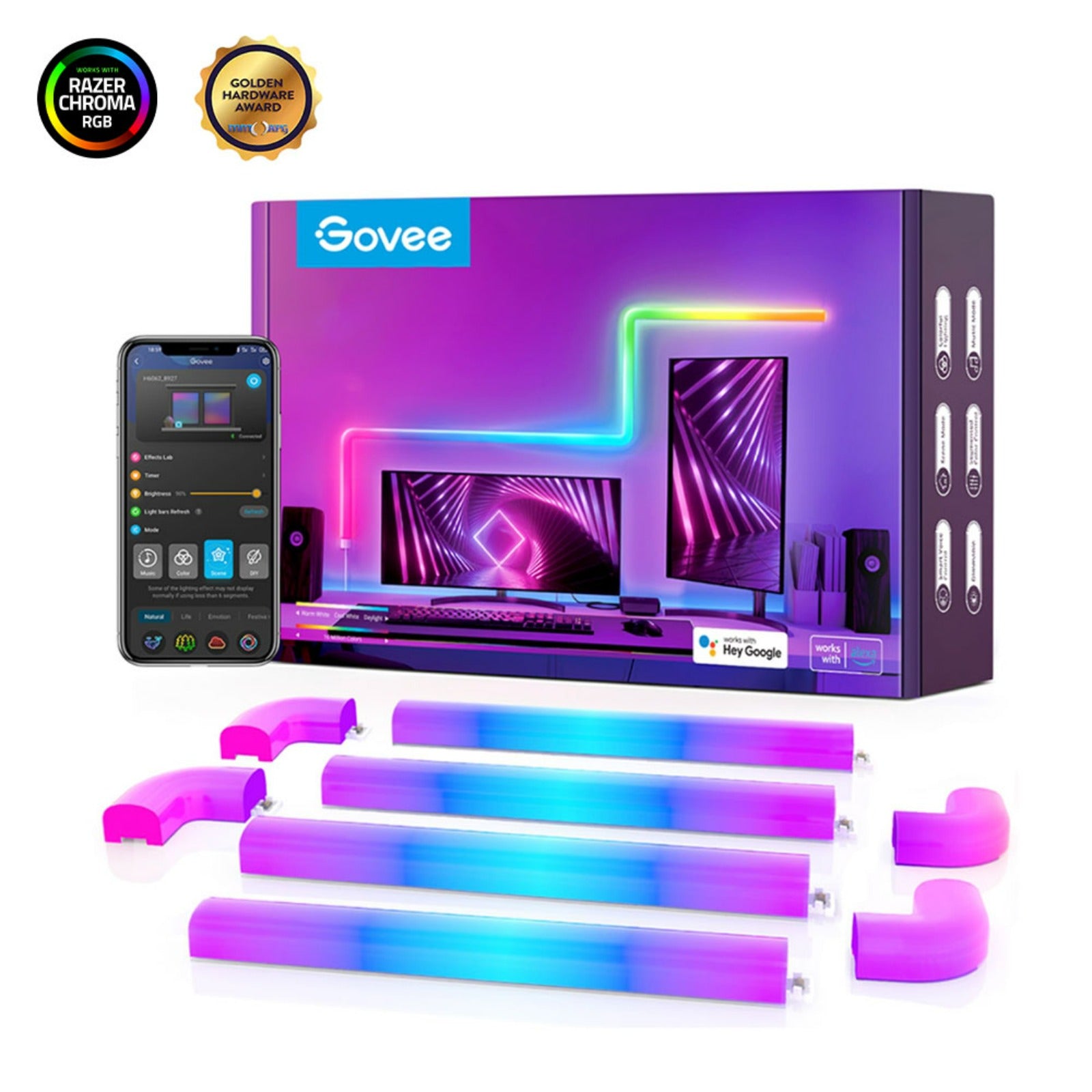 Govee RGBIC LED-remsa, 2 m Bluetooth LED-remsa kontrollerbar med app, LED TV-bakgrundsbelysning,  synkronisering med musik, USB-drift, för TV, PC, dekoration, fest :  : Bygg, el & verktyg