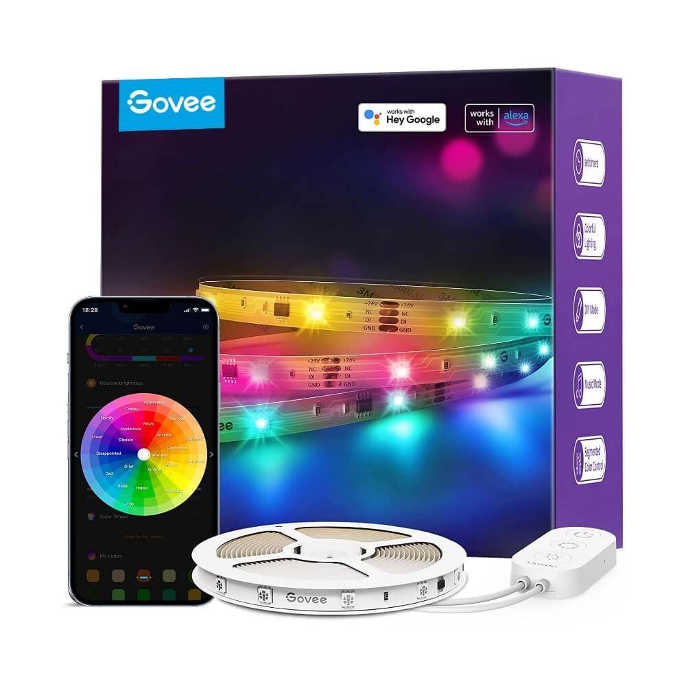 Govee 100Ft LED Strip Lights, Bluetooth RGB LED Lights with App Control, 64  Scen