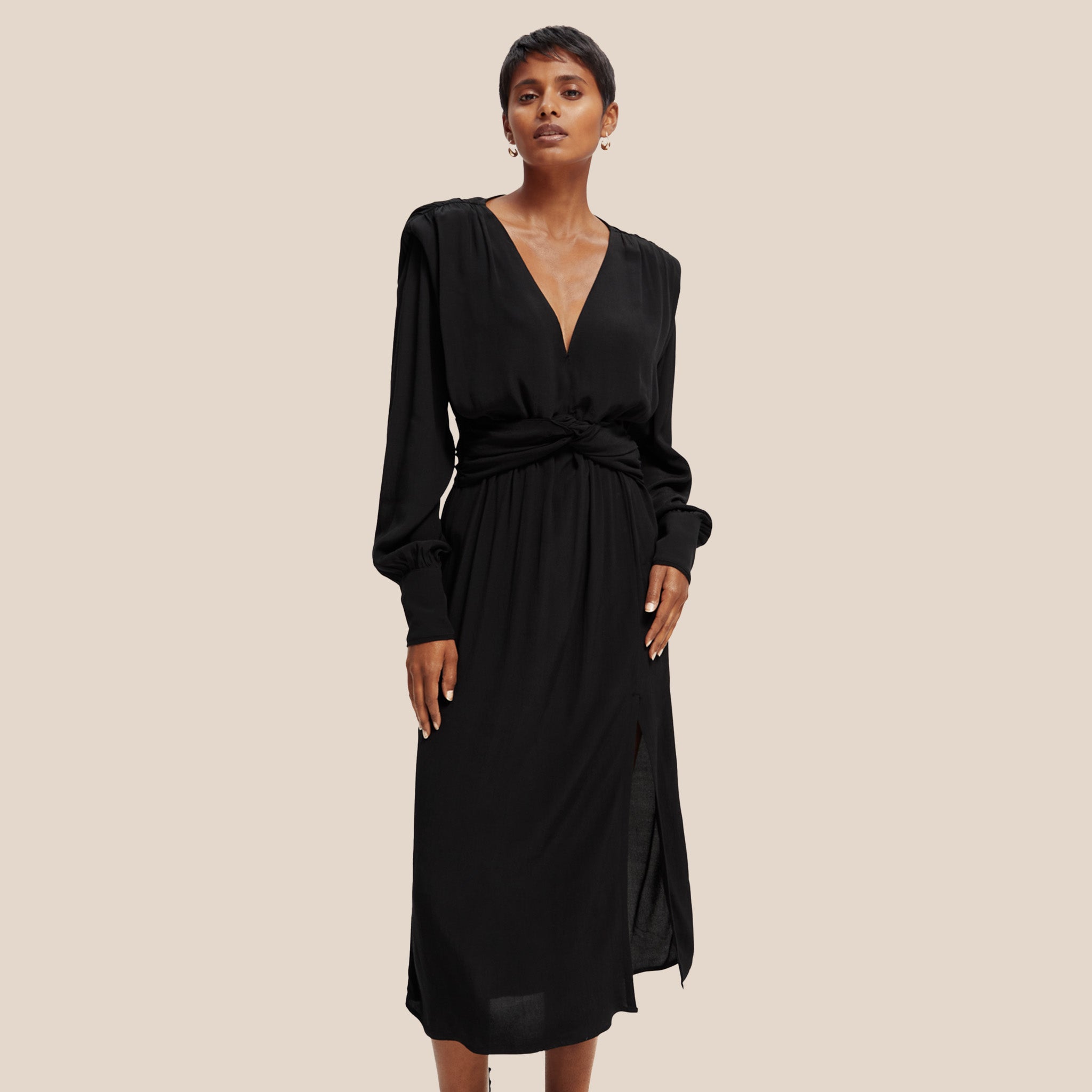 Long Sleeve Draped Dress With Slit Detail | Dresses | Le Trunkshop