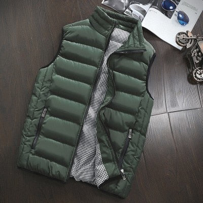 2020 Autumn Winter New Men Cotton Vest Jacket Solid Color Sleeveless Down Waistcoat Jacket  Male Cas