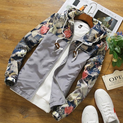 Floral Jacket 2021 Autumn Mens Hooded Jackets Slim Fit Long Sleeve Homme Trendy Windbreaker Coat Bra