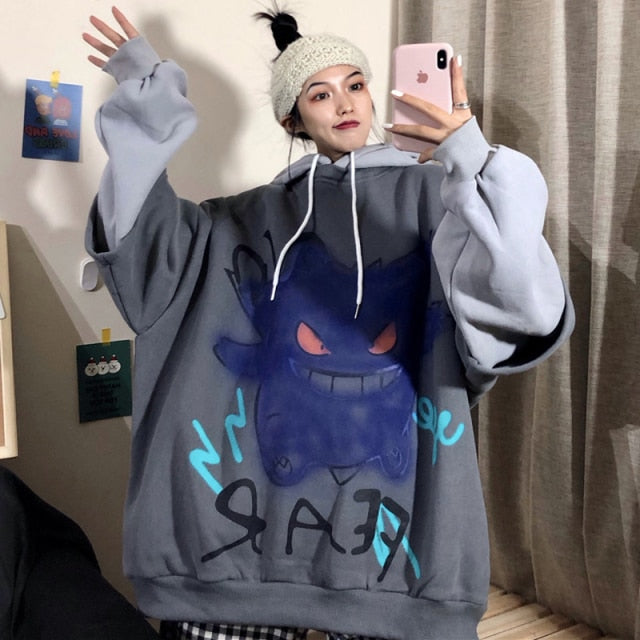 Purple Women Oversized Hoodie Loose Female Sweatshirt Hoodies Harajuku Kpop Streetwear Halloween Kor