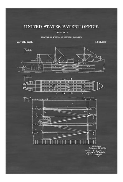 Cargo Ship Patent - Patent Print, Vintage Nautical, Shipyard Art