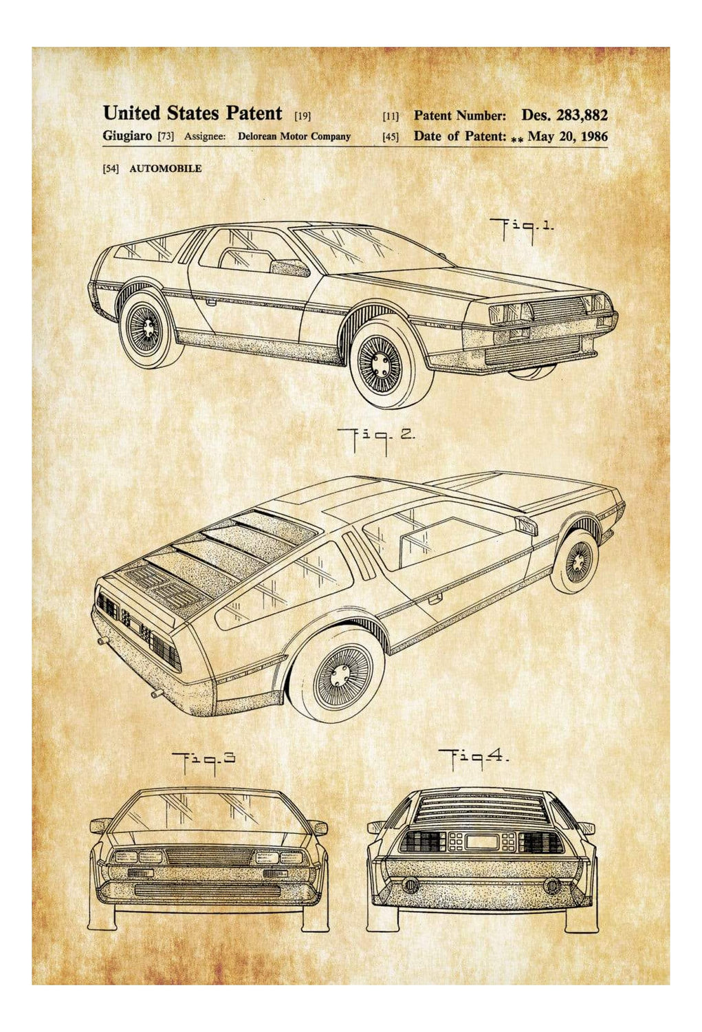 Delorean Automobile Patent - Patent Print, Wall Decor, Automobile Deco ...