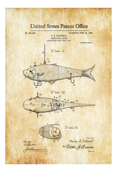 Fishing Bait Patent 1908 - Patent Print, Wall Decor, Fishing Lure Post –  mypatentprints