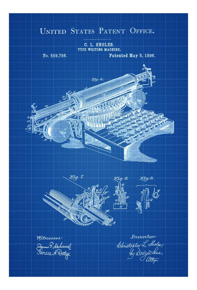 Type Writing Machine Blueprint Patent Parchment' Metal Wall Art –  LuxeMetalArt