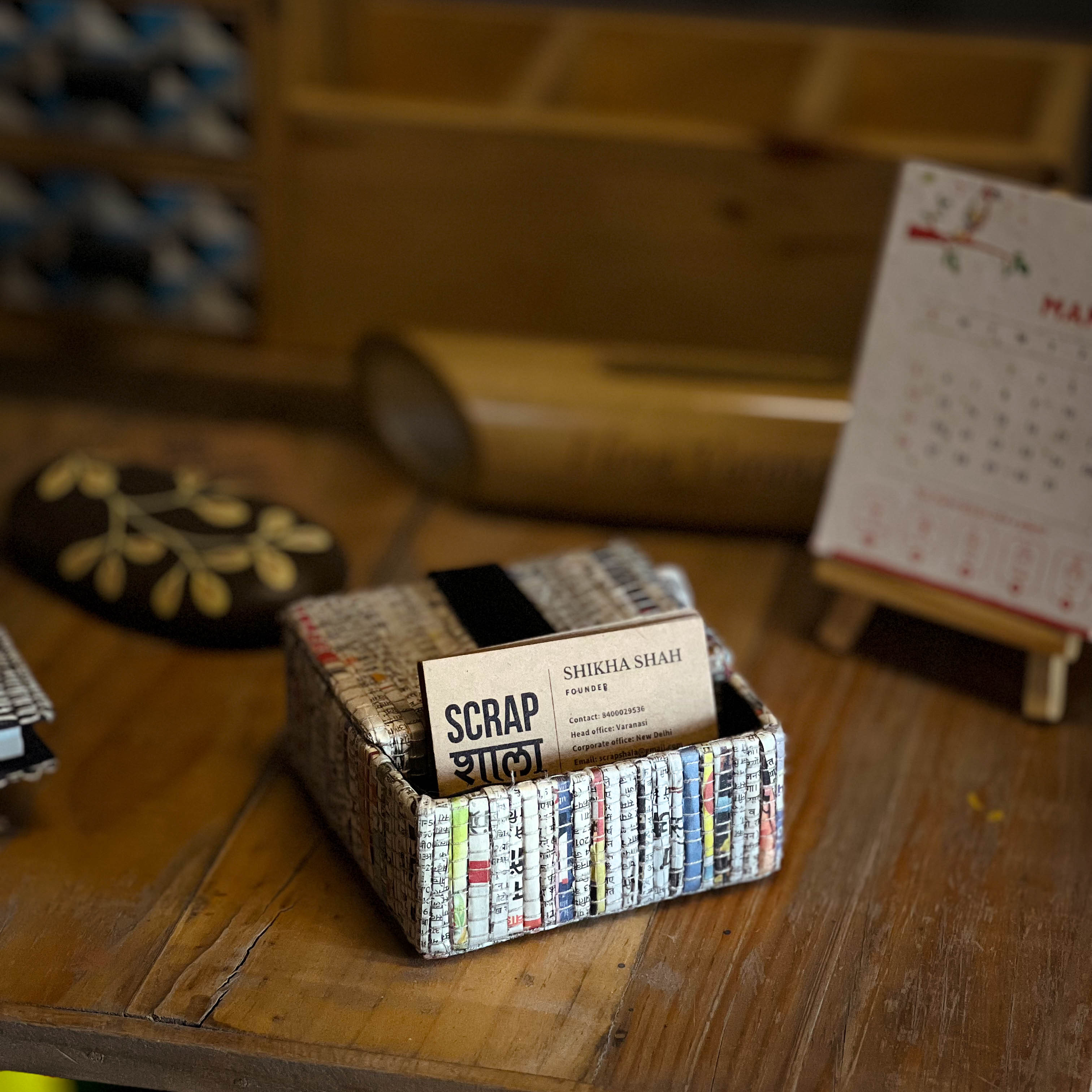 Scrapshala Handloom Textile Upcycled Charcha Business Card Holder Box-image-2