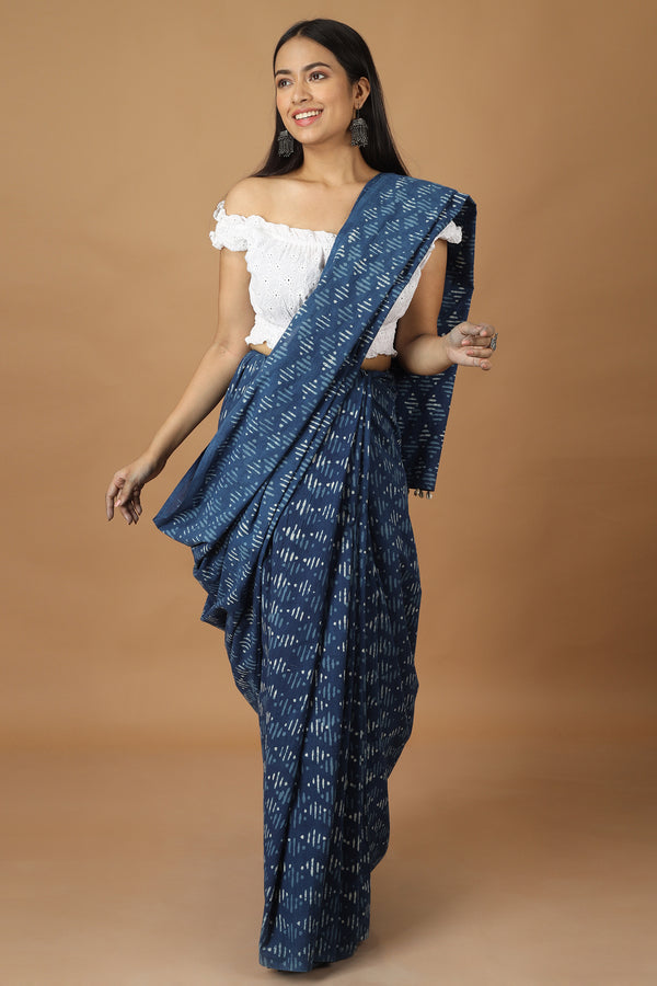 Buy IndusDiva Grey Dabu Hand Printed Saree at Amazon.in