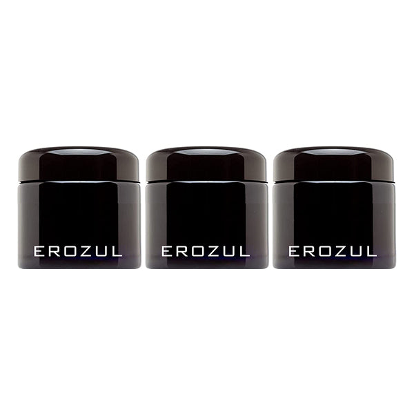 Image of Erozul 3-Pack 60 ml (2 fl oz) Screw Top Airtight Wide Mouth Ultraviolet Glass Jar with High UV Protection