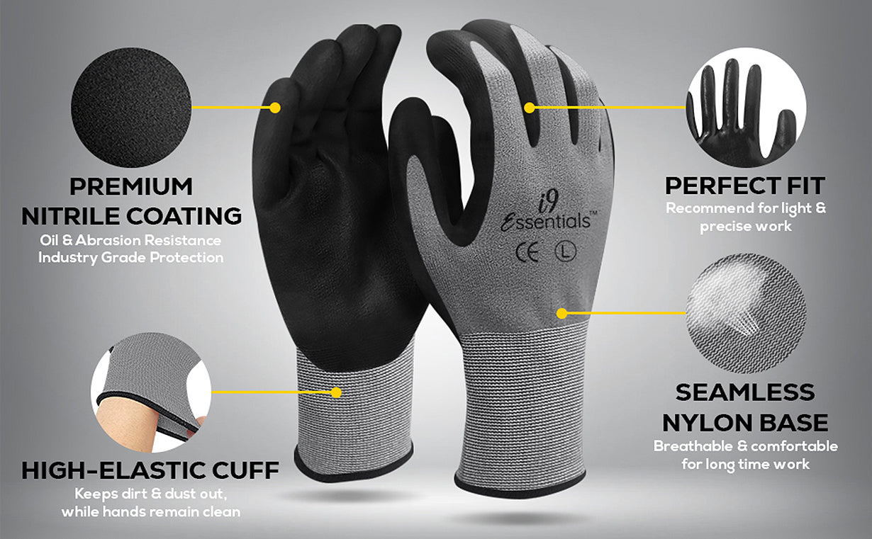 i9 Essentials™ Multi-Purpose Work Gloves Large (12 Pairs) - Micro-Foam –  5Seconds Brand