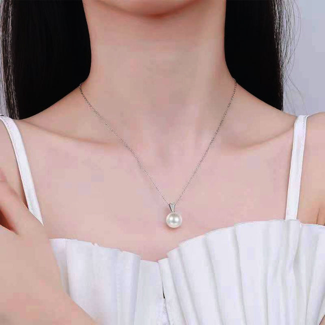 Mela Diamond & Pearl Necklace 14K White Gold / Standard: Clarity SI-I1 | Color H-I -  BeverlyDiamonds, Y1758