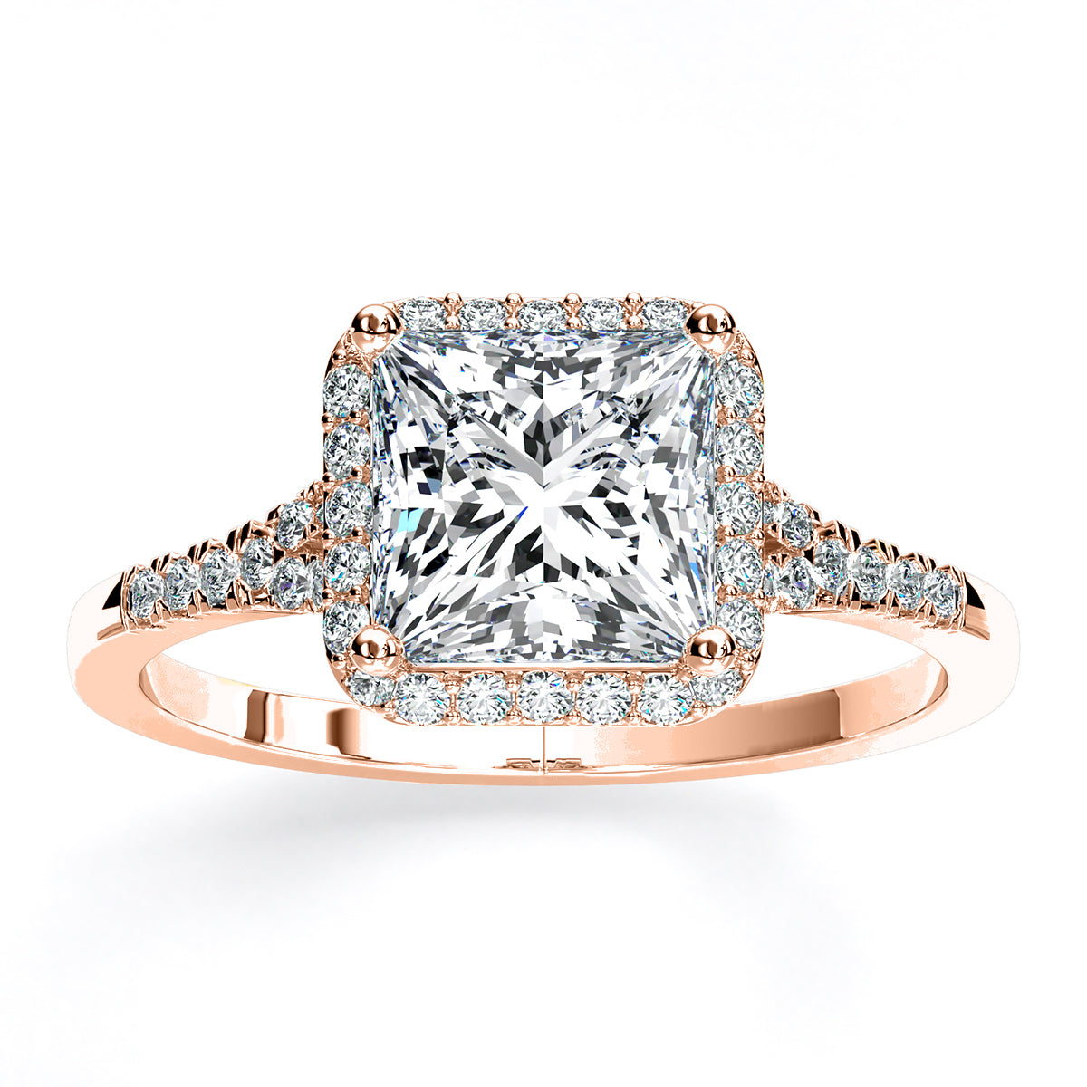 desert rose - princess diamond engagement ring 14k rose gold / 0.50 ct center - 0.85 ct total weight / high quality: clarity vs2