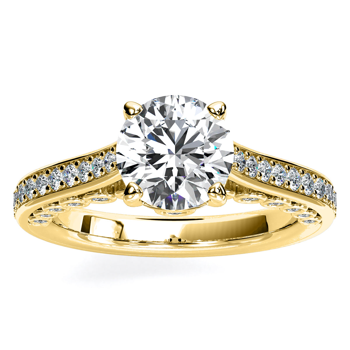 nala - round lab diamond engagement ring vs2 f (igi certified) 14k yellow gold / 0.50 ct center - 1.23 ct total weight