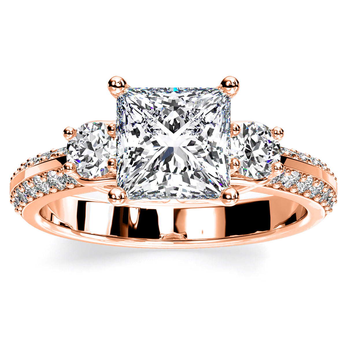 thistle - princess lab diamond engagement ring vs2 f (igi certified) 14k rose gold / 0.50 ct center - 1 ct total weight