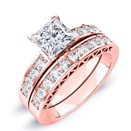 lotus - princess diamond bridal set 14k rose gold / 0.50 ct center - 1.19 ct total weight / high quality: clarity vs2 | color g