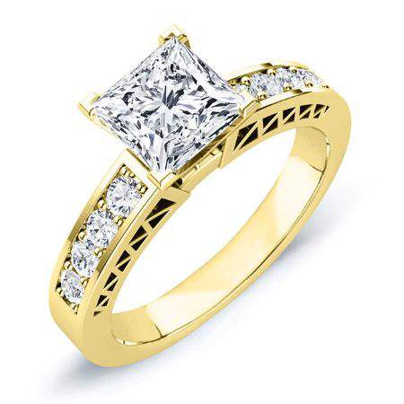 lotus - princess lab diamond engagement ring vs2 f (igi certified) 14k yellow gold / 0.50 ct center - 0.83 ct total weight