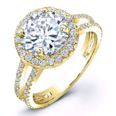 lilac - round moissanite engagement ring 14k yellow gold / 0.50 ct center - 1.03 ct total weight