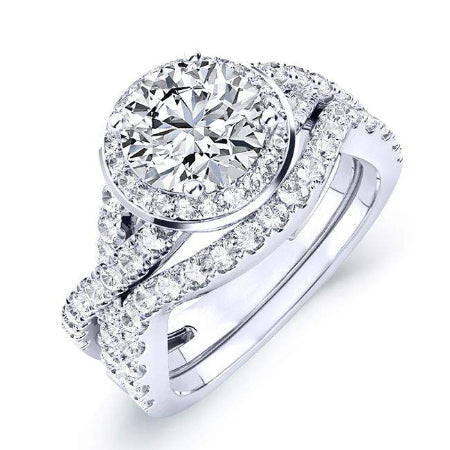 moonflower - round lab diamond bridal set vs2 f (igi certified) platinum / 0.50 ct center - 1.05 ct total weight