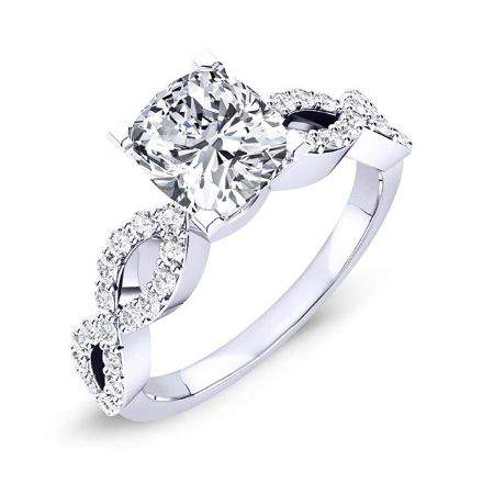 camellia - cushion diamond engagement ring 14k white gold / 0.50 ct center - 0.84 ct total weight / high quality: clarity vs2 | 