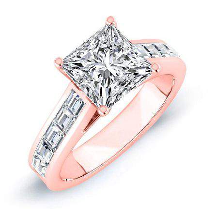 yarrow - princess lab diamond engagement ring vs2 f (igi certified) 14k rose gold / 0.50 ct center - 1.06 ct total weight