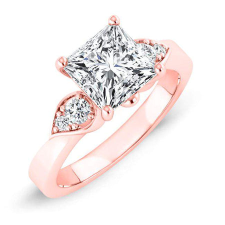 hibiscus - princess lab diamond engagement ring vs2 f (igi certified) 14k rose gold / 0.50 ct center - 0.6 ct total weight