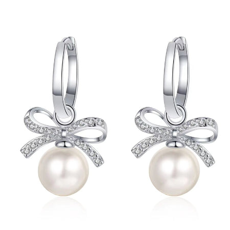 Stephanie Diamond & Pearl Earrings 14K White Gold / 0.10 ct Total Weight / Standard: Clarity I1-I3 | Color H-I -  BeverlyDiamonds, V1628