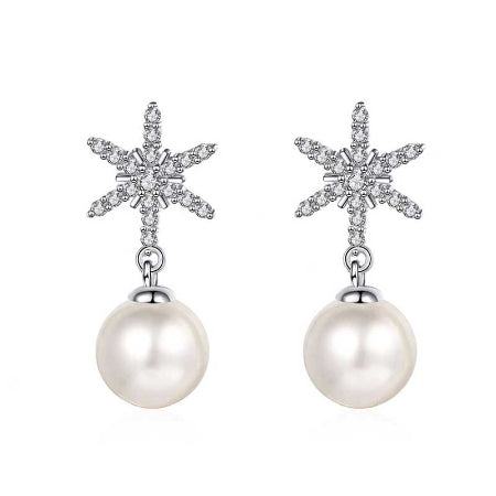 Steffi Diamond & Pearl Earrings 14K White Gold / 0.24 ct Total Weight / Standard: Clarity I1-I3 | Color H-I -  BeverlyDiamonds, V1629