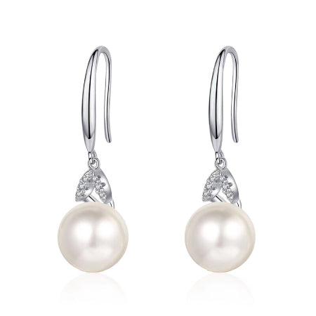 Gladys Diamond & Pearl Earrings 14K White Gold / 0.10 ct Total Weight / Standard: Clarity I1-I3 | Color H-I -  BeverlyDiamonds, V1631