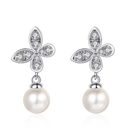 Antoinette Diamond & Pearl Earrings 14K White Gold / 0.40 ct Total Weight / Standard: Clarity I1-I3 | Color H-I -  BeverlyDiamonds, V1632