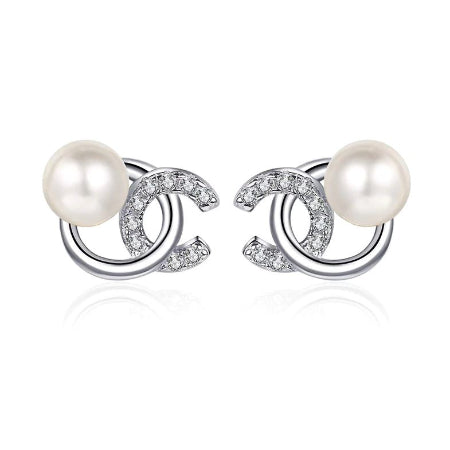 Maggie Diamond & Pearl Earrings 14K White Gold / 0.18 ct Total Weight / Standard: Clarity I1-I3 | Color H-I -  BeverlyDiamonds, V1650