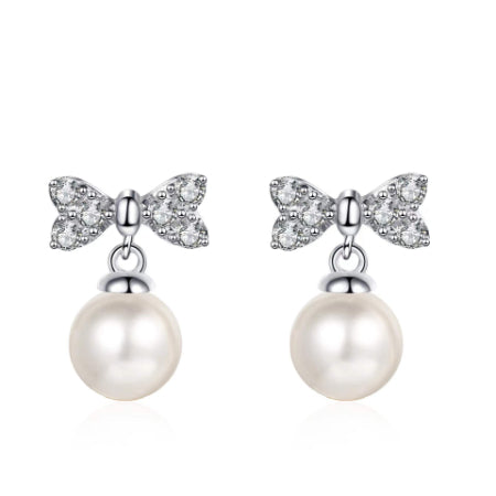 Lennon Diamond & Pearl Earrings 14K White Gold / 0.30 ct Total Weight / Standard: Clarity I1-I3 | Color H-I -  BeverlyDiamonds, V1689