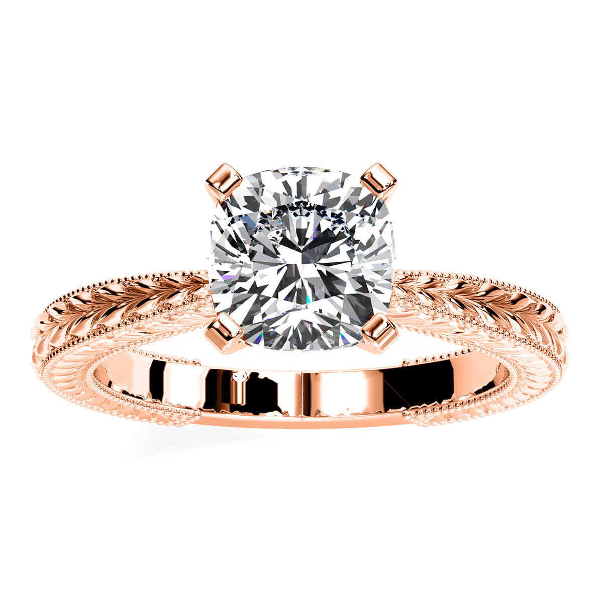 azalea - cushion lab diamond engagement ring vs2 f (igi certified) 14k rose gold / 0.50 ct center - 0.5 ct total weight