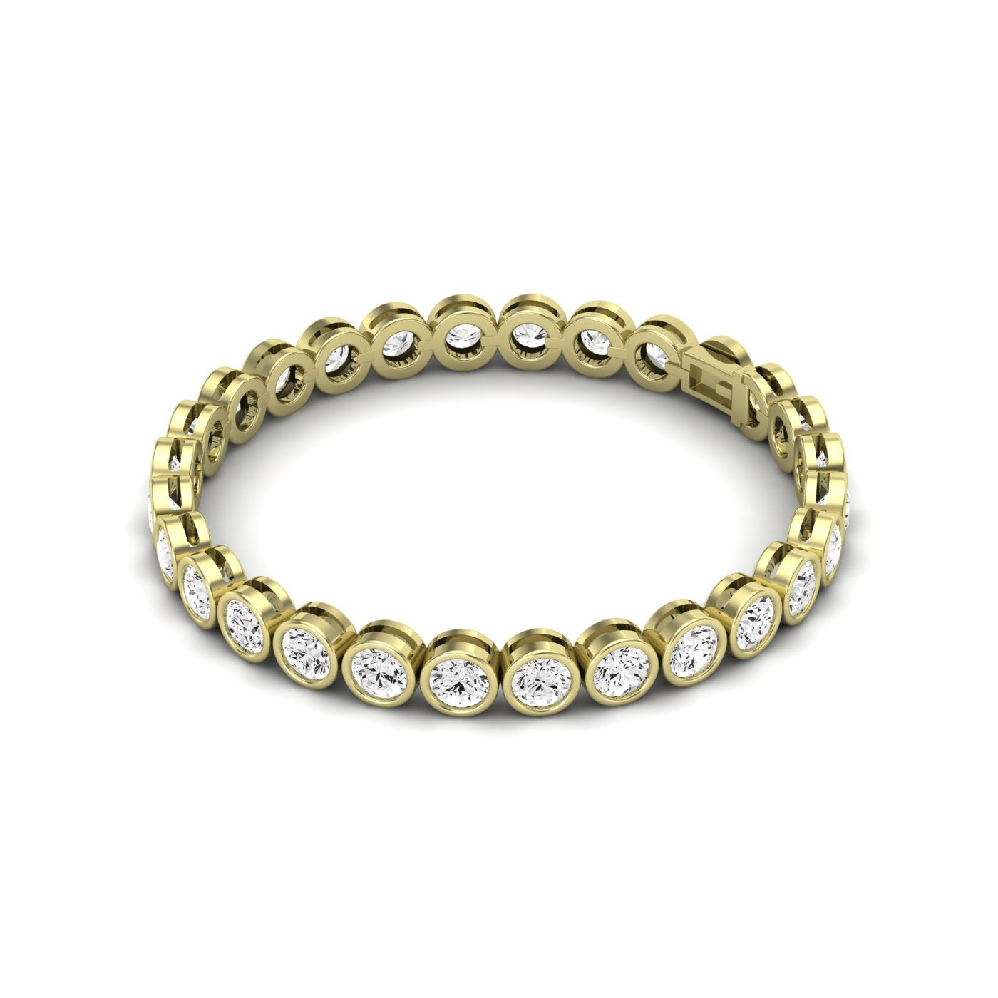 sydney round bezel set modern moissanite bracelet 14k yellow gold / 4.76 ct total weight