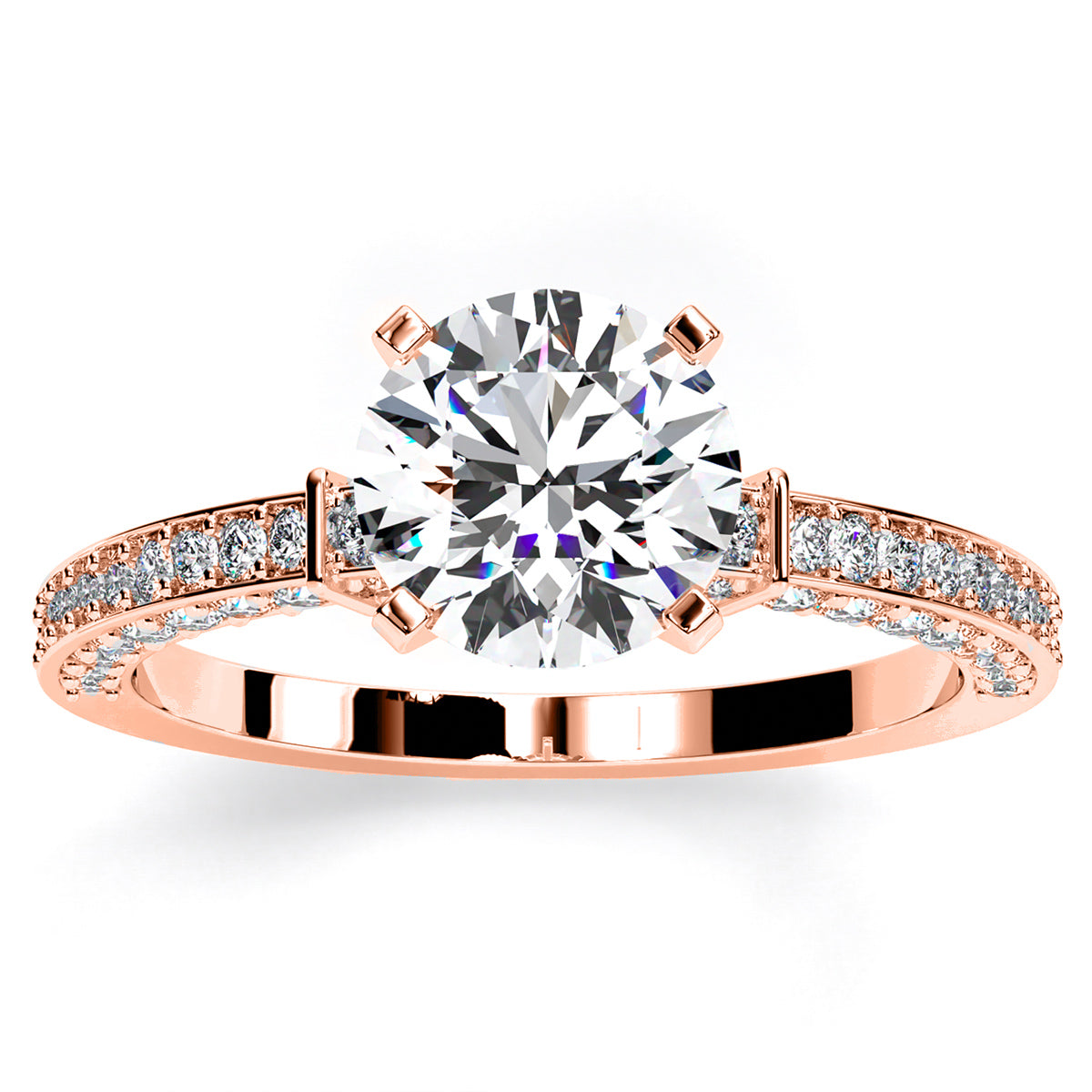 daphne - round lab diamond engagement ring vs2 f (igi certified) 14k rose gold / 0.50 ct center - 0.98 ct total weight