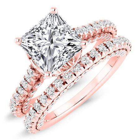 Garland - Princess Diamond Bridal Set 14K Rose Gold / 3.00 ct Center - 4.36 ct Total Weight / Standard: Clarity I1-I3 | Color H- -  BeverlyDiamonds, AK5754