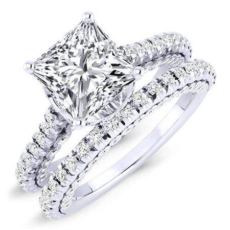 Garland - Princess Diamond Bridal Set 18K White Gold / 3.00 ct Center - 4.36 ct Total Weight / Standard: Clarity I1-I3 | Color H -  BeverlyDiamonds, TR4850