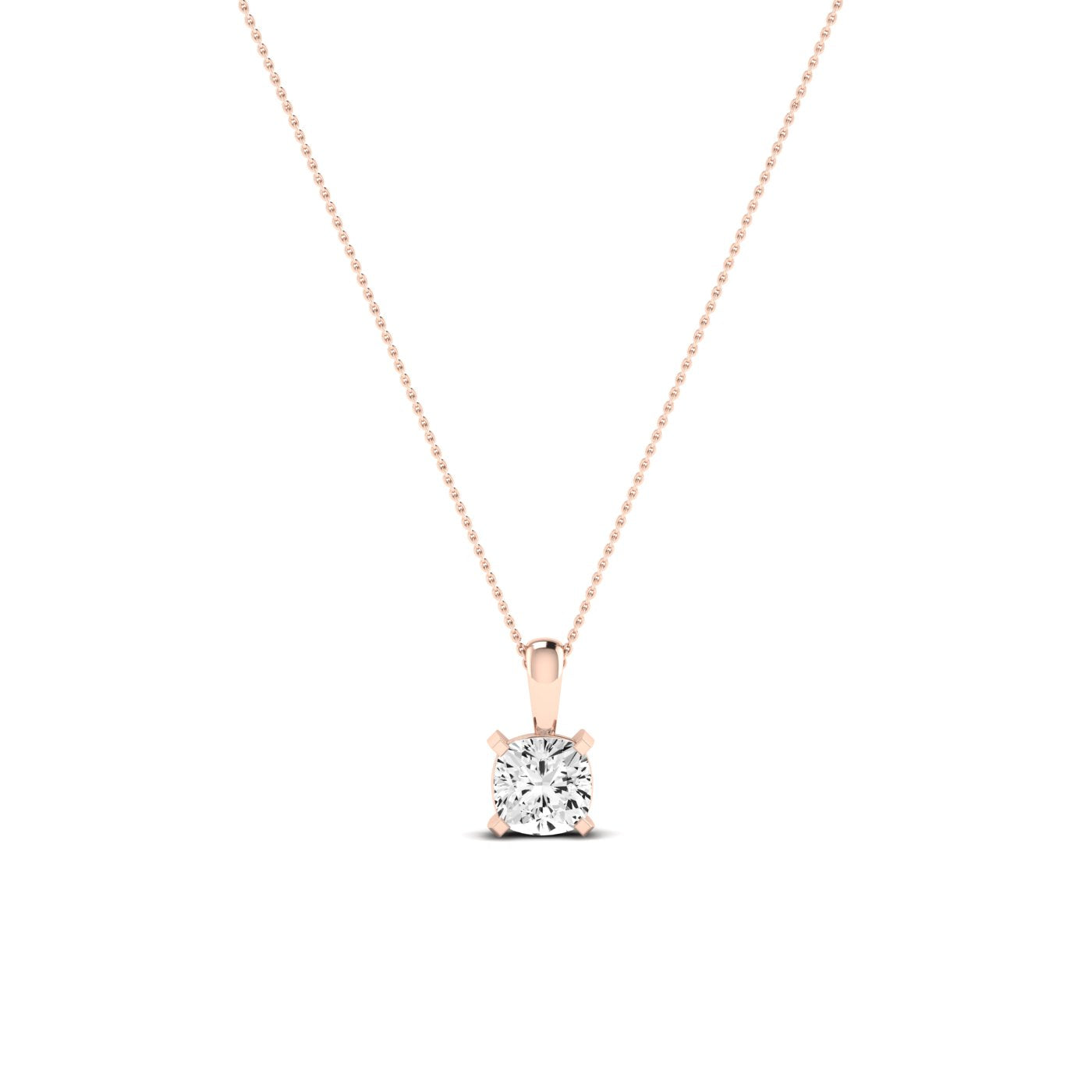 orchid cushion cut moissanite solitaire necklace 14k rose gold / 0.50 ct total weight