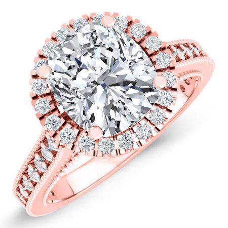 mawar - cushion lab diamond engagement ring vs2 f (igi certified) 14k rose gold / 0.50 ct center - 1.02 ct total weight