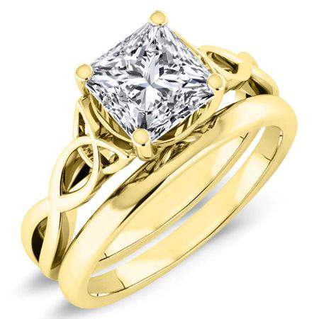 nolina - princess lab diamond bridal set vs2 f (igi certified) 14k yellow gold / 0.50 ct center - 0.5 ct total weight