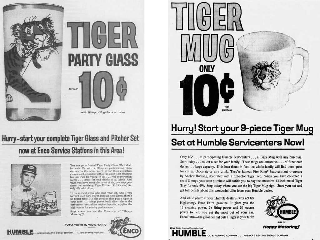 Esso/Humble Put a Tiger in Your Tank Promotional Glasses and Mugs