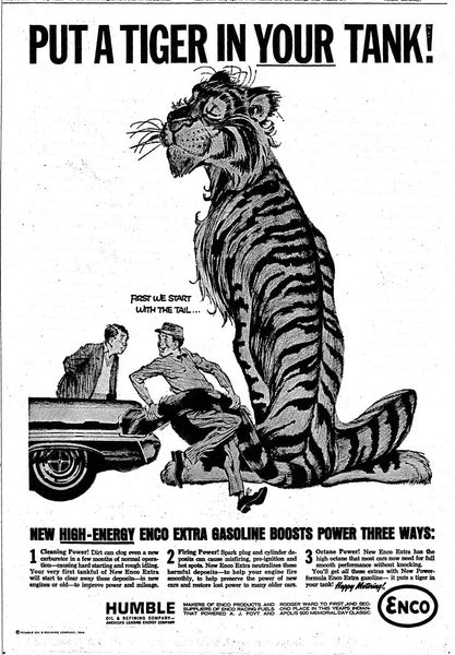 Put a Tiger in Your Tank Newspaper Ad for High Energy Enco Extra Gasoline