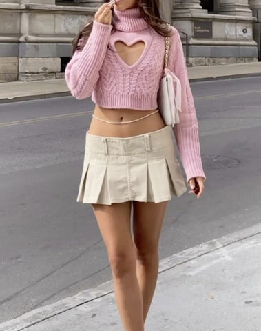 Cropped Cardigan Paired with a Pleated Mini Skirt