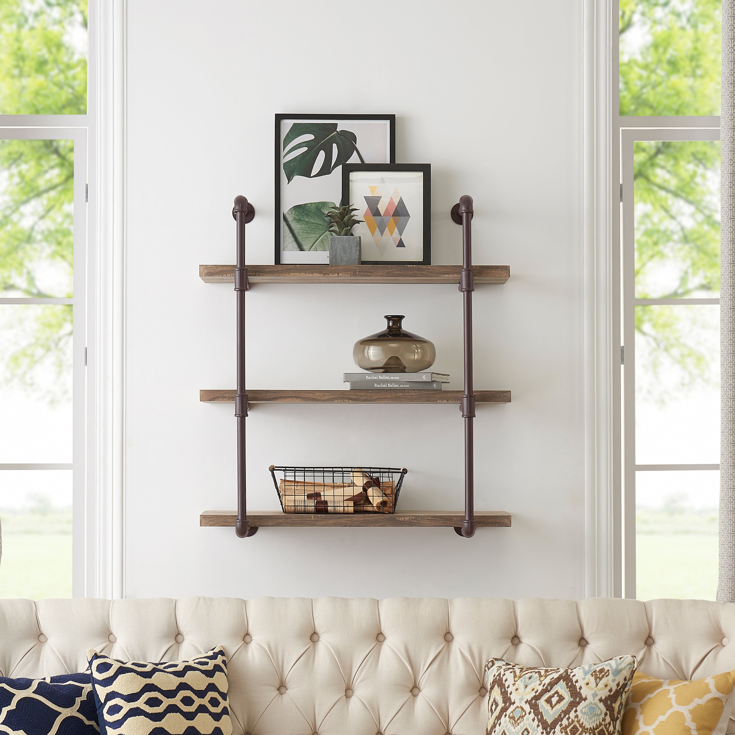 Industrial Modern Rustic 6-Tier Iron Pipe Wall Mount Ladder Shelving U –  Danya | Hängeregale