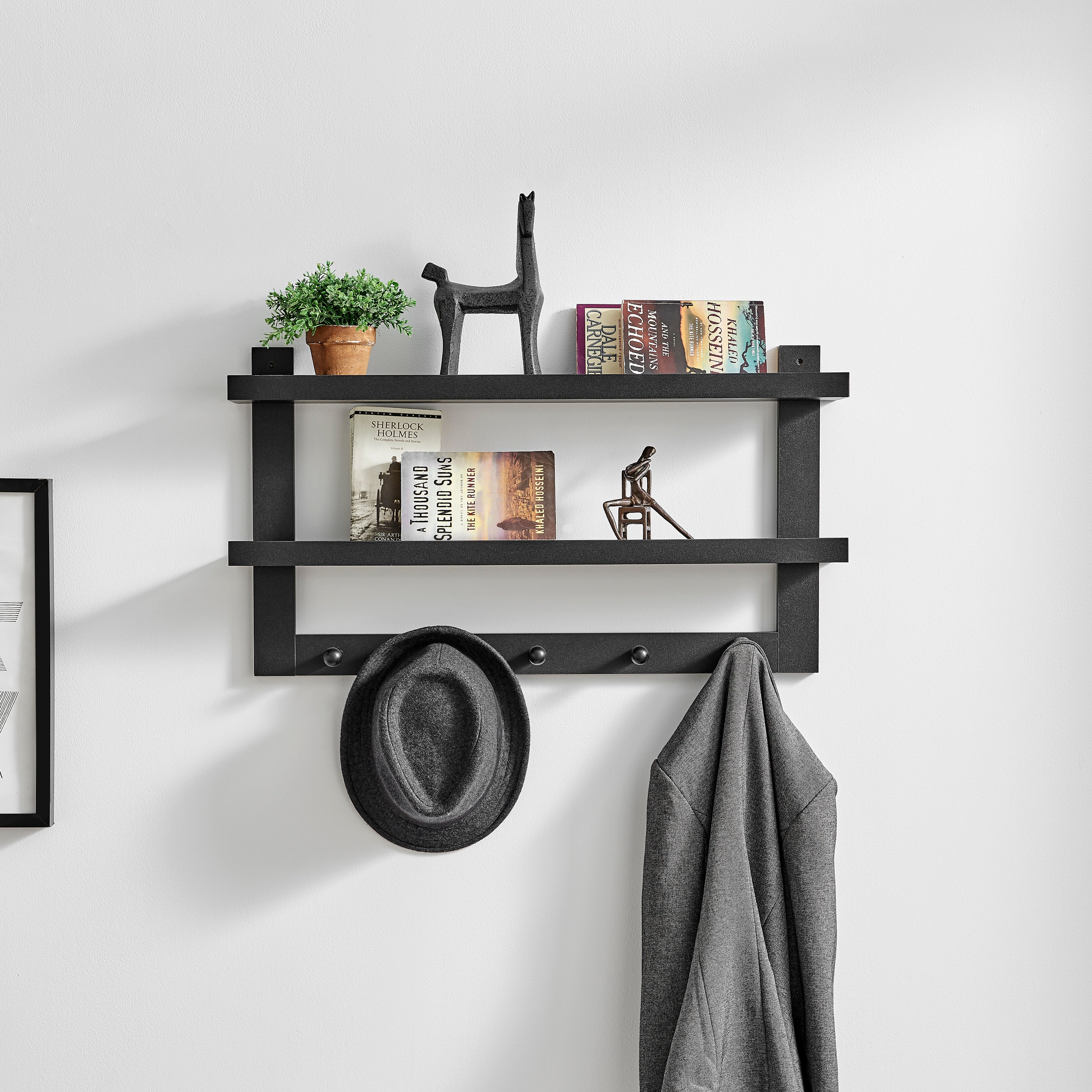 Wall Mounted Coat Rack with Decorative Ledge Shelf – Danya B.