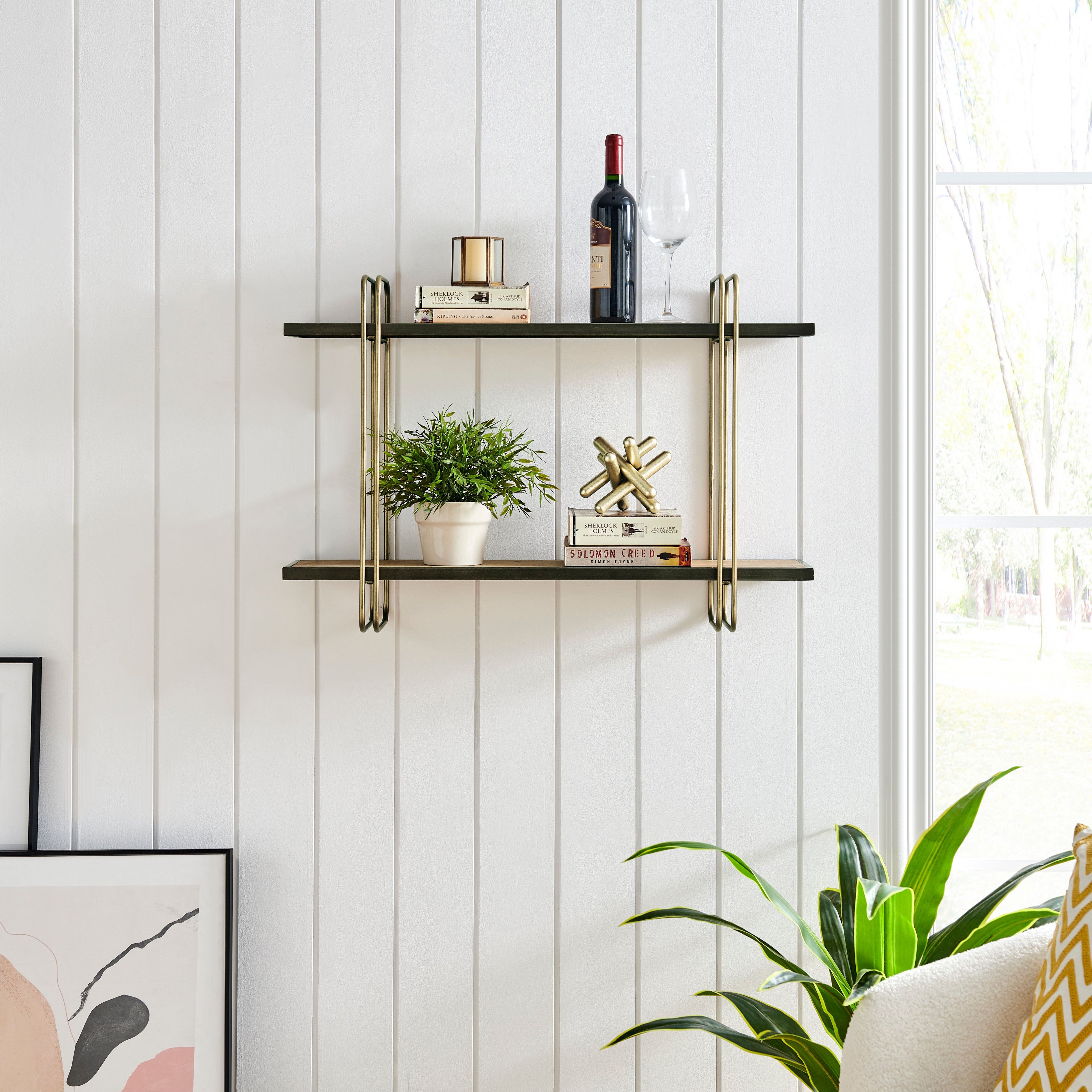 Modern 3-Tier Hanging Bracket Wall Shelves in Black Metal and White Bi –  Danya B.