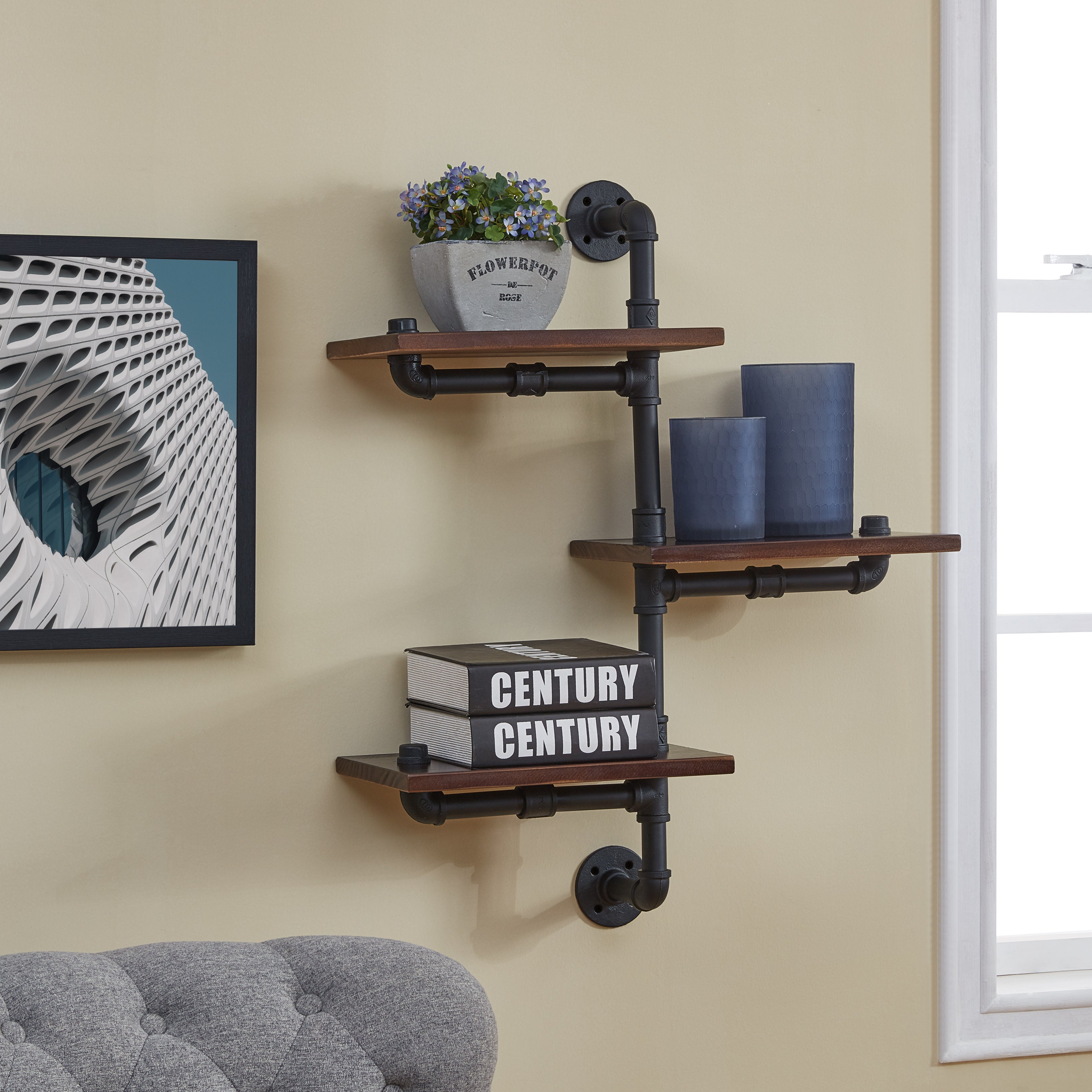 Industrial Modern Rustic 6-Tier Iron Pipe Wall Mount Ladder Shelving U –  Danya