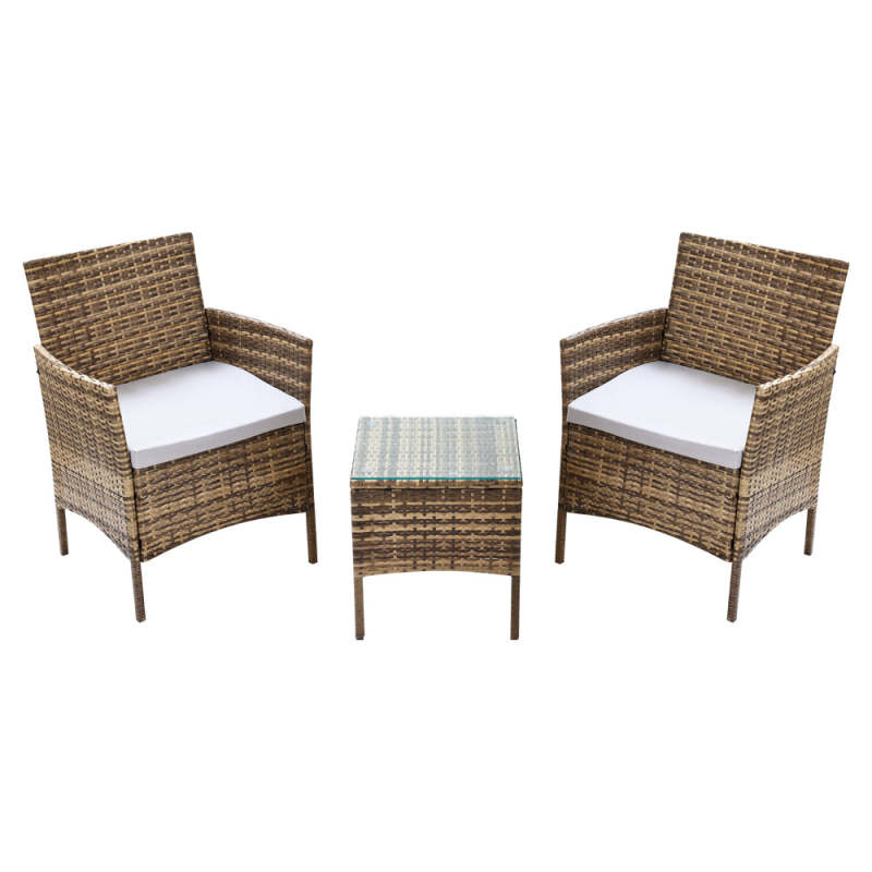 Rattan Chair & Tea Table Sets With Cushion For Balcony & Patio Garden Furniture Set - Light Brown - theOuterior