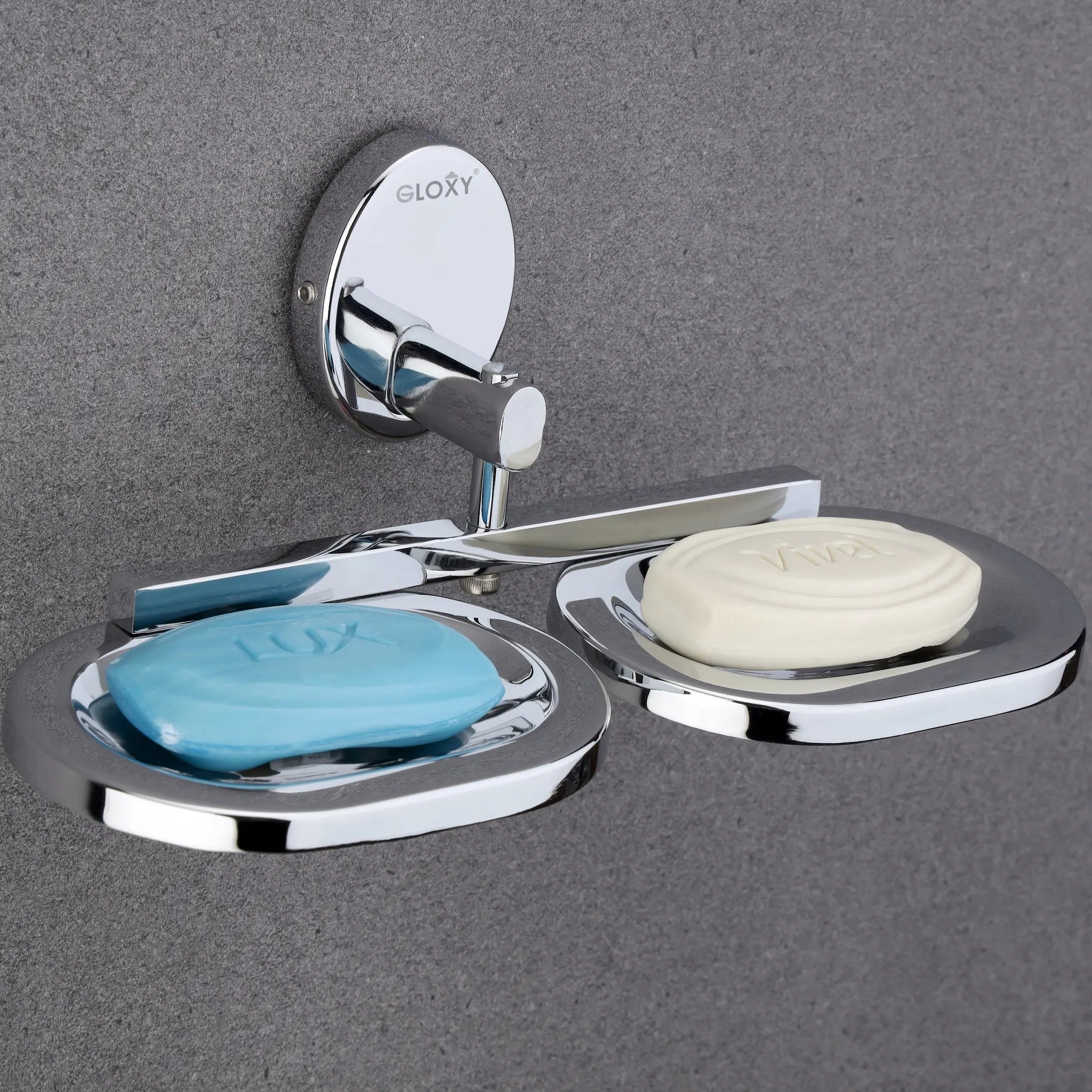 Oval Shape Stainless Steel Double Soap Holder (Silver)-by GLOXY®