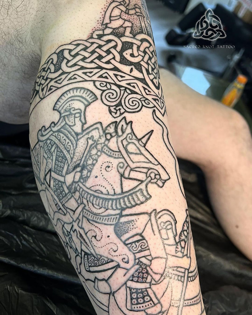 Another good character design using negative space | Viking tattoos, Celtic  sleeve tattoos, Sleeve tattoos