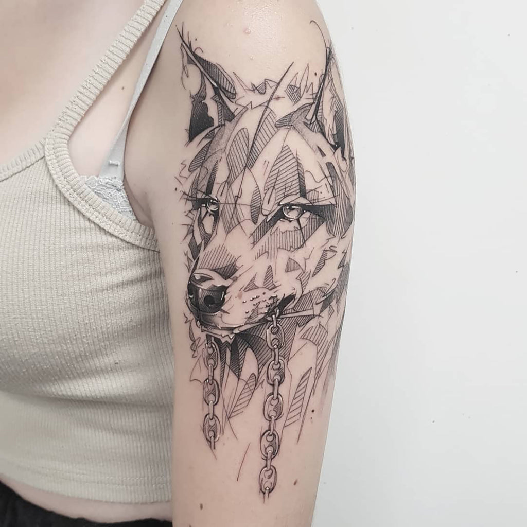 Japanese style wolf tattoo with filipino tribal elements on Craiyon
